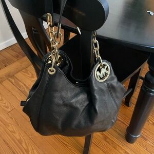 Michael Kors black leather shoulder bag